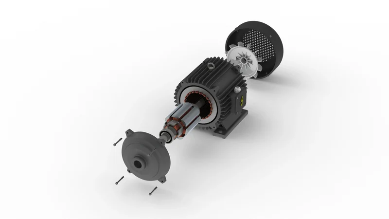 Stator+NdFeB Magnete in Explosionsdarstellung